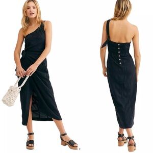 EUC Free People One Shoulder Cotton Linen Wrap Dress. Size Large.